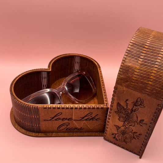 Handcrafted Heart Keepsake Box: Floral Engraved Wooden Memory Box