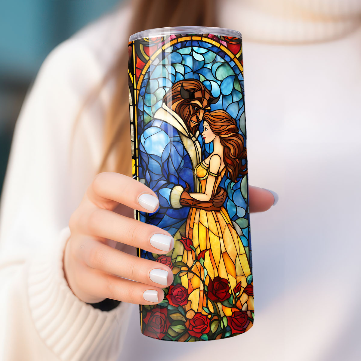 Beauty and the Beast Stained Glass Personalizable Tumbler