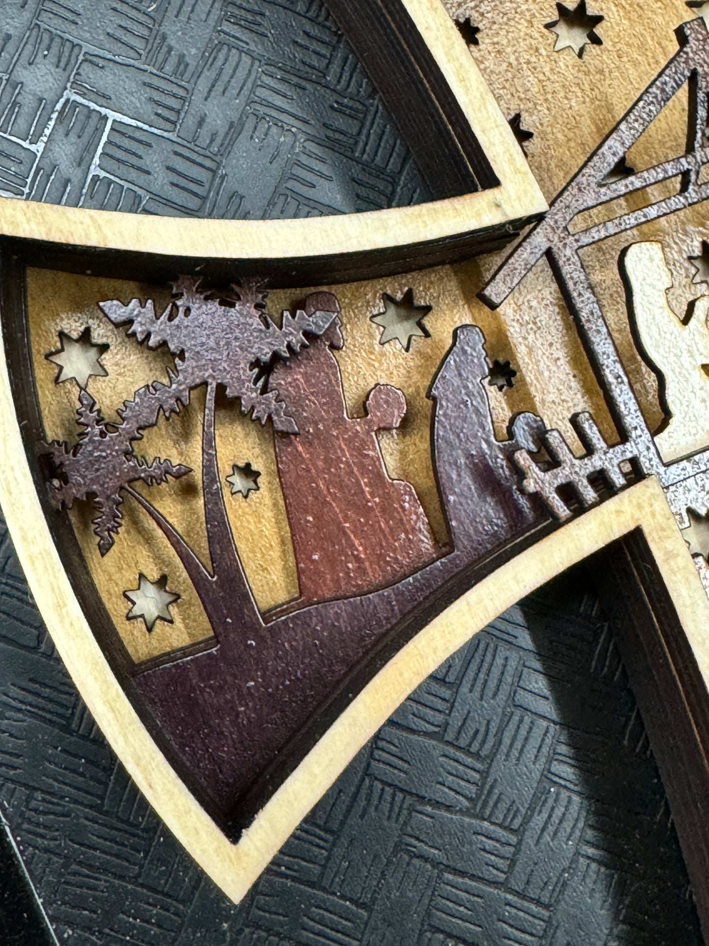 Nativity Scene Layered Wood Cross