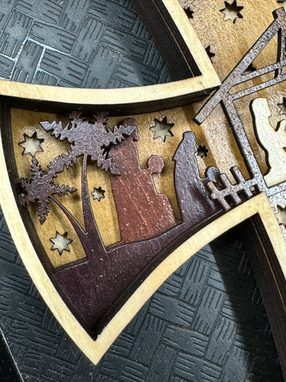 Nativity Scene Layered Wood Cross