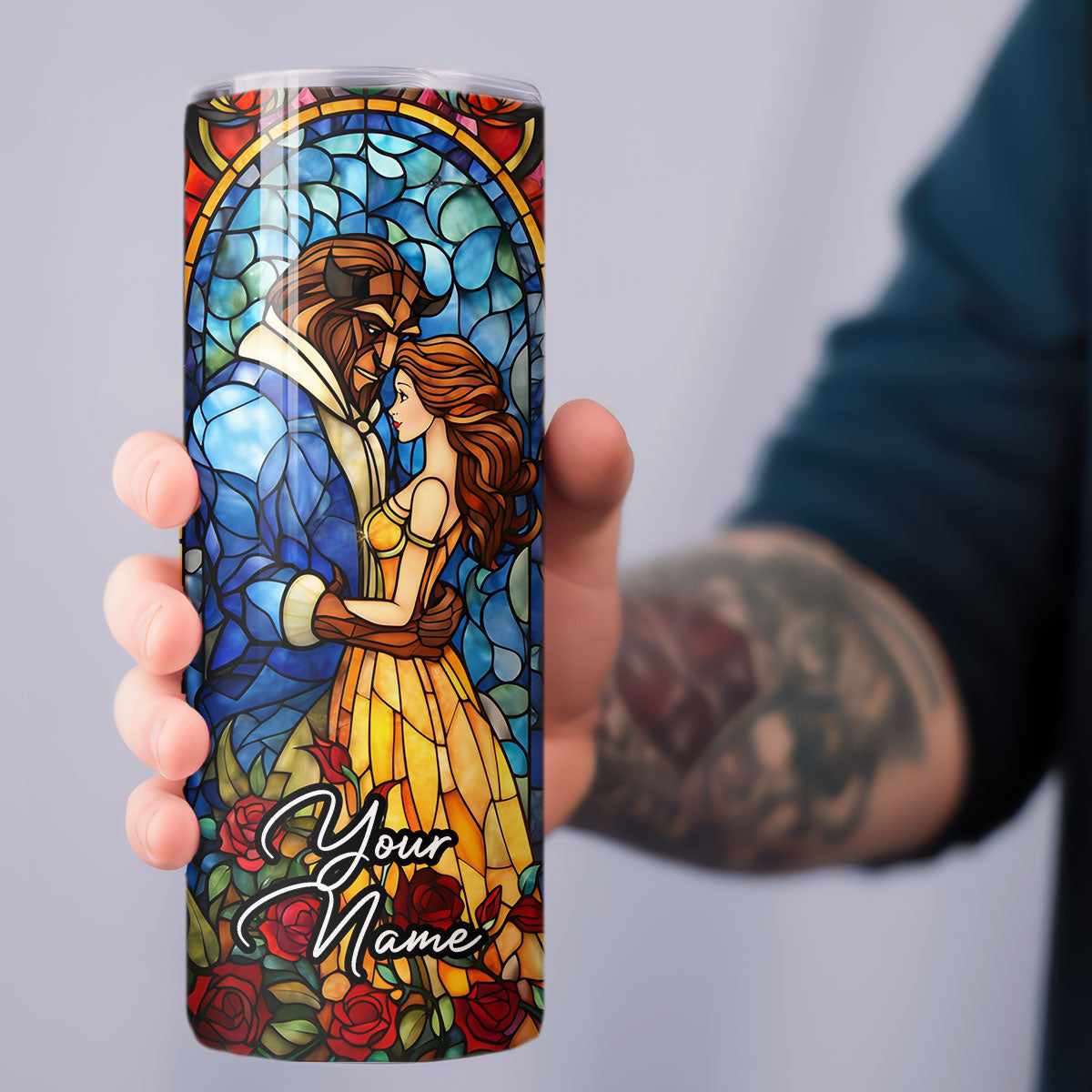 Beauty and the Beast Stained Glass Personalizable Tumbler
