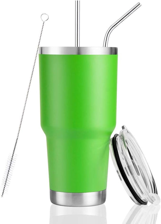 30 Oz Stainless Steel Powder Coated Tumbler with Sliding Lid and Straw