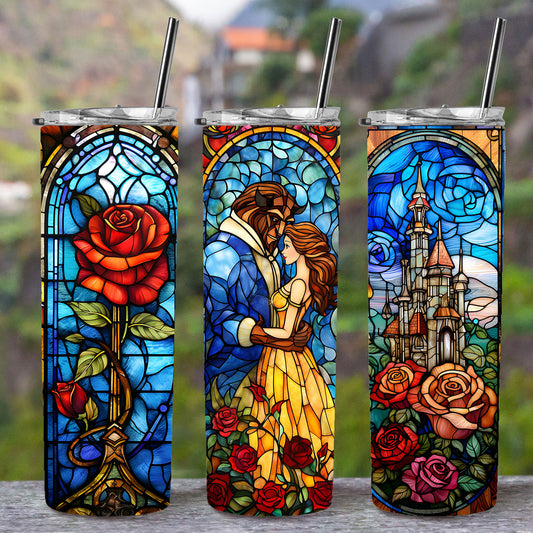 Beauty and the Beast Stained Glass Personalizable Tumbler