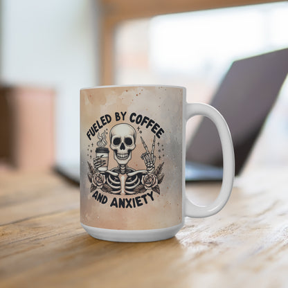 Fueled by Coffee and Anxiety Mug - 15 oz Coffee Mug
