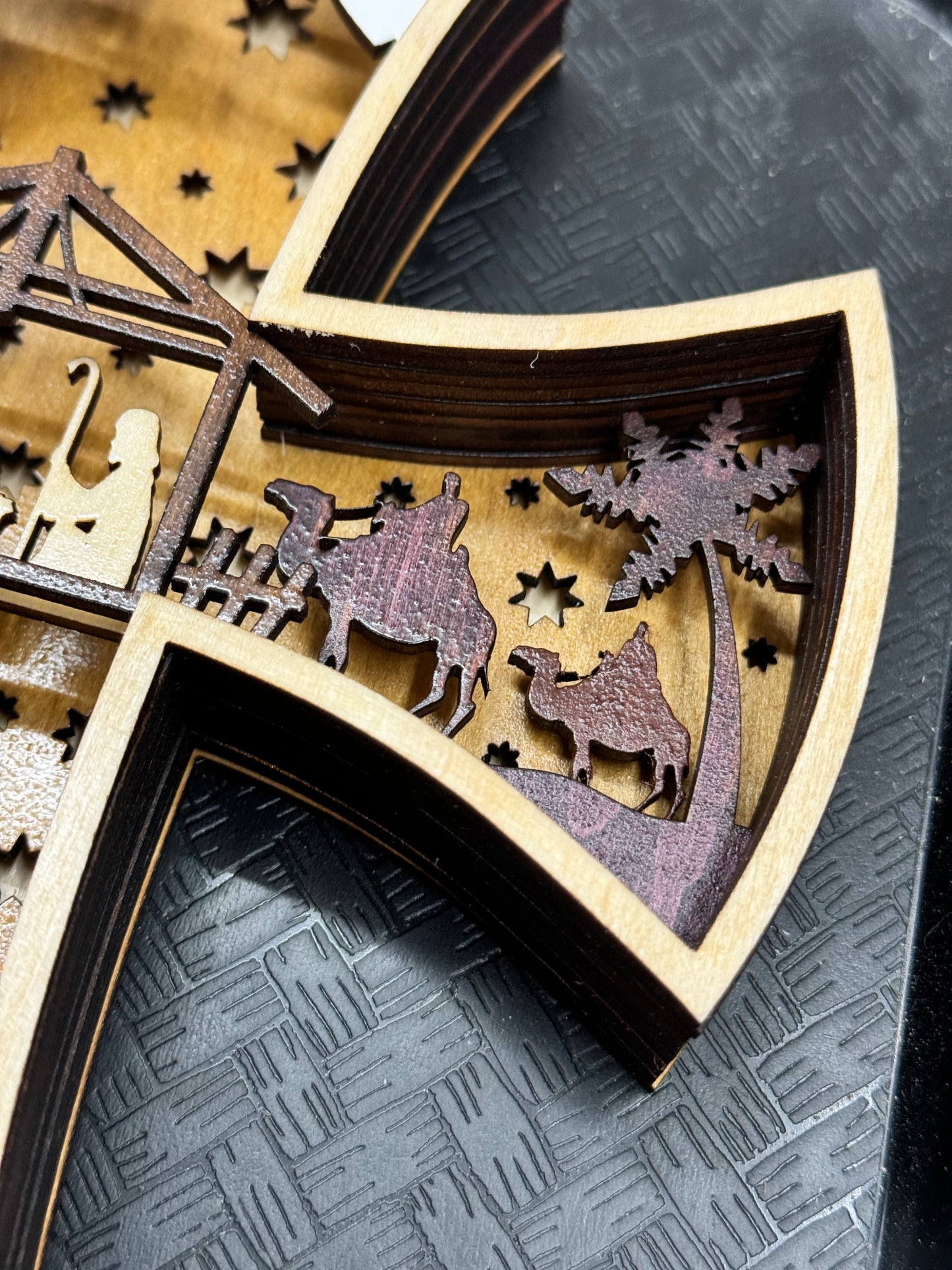 Nativity Scene Layered Wood Cross