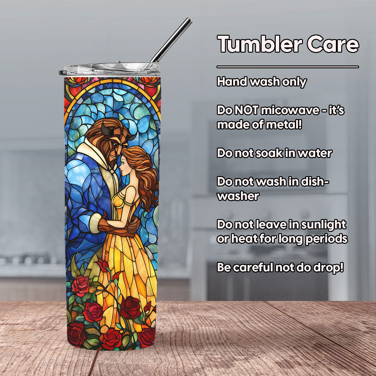 Beauty and the Beast Stained Glass Personalizable Tumbler