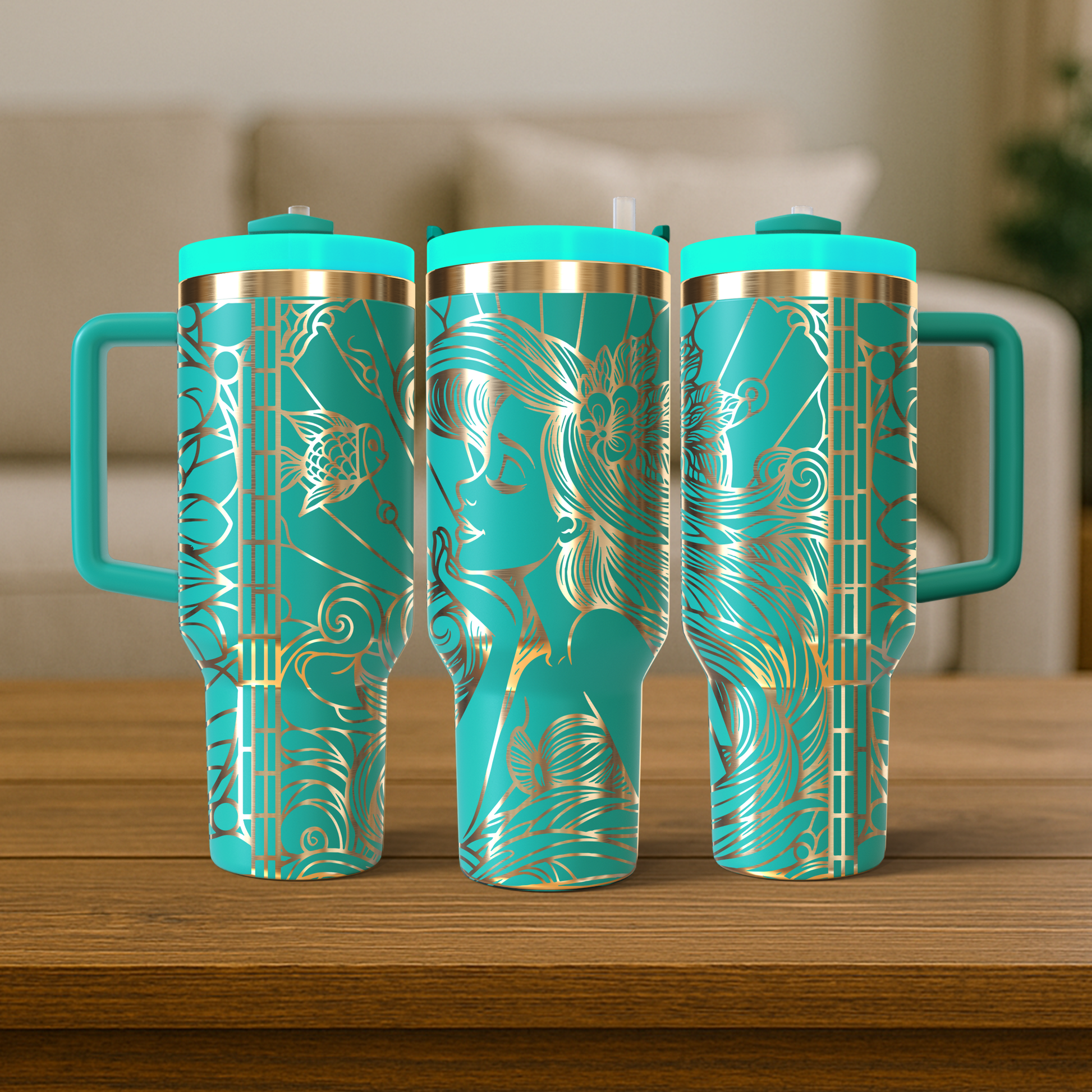 40 oz Aqua/Gold Tumbler