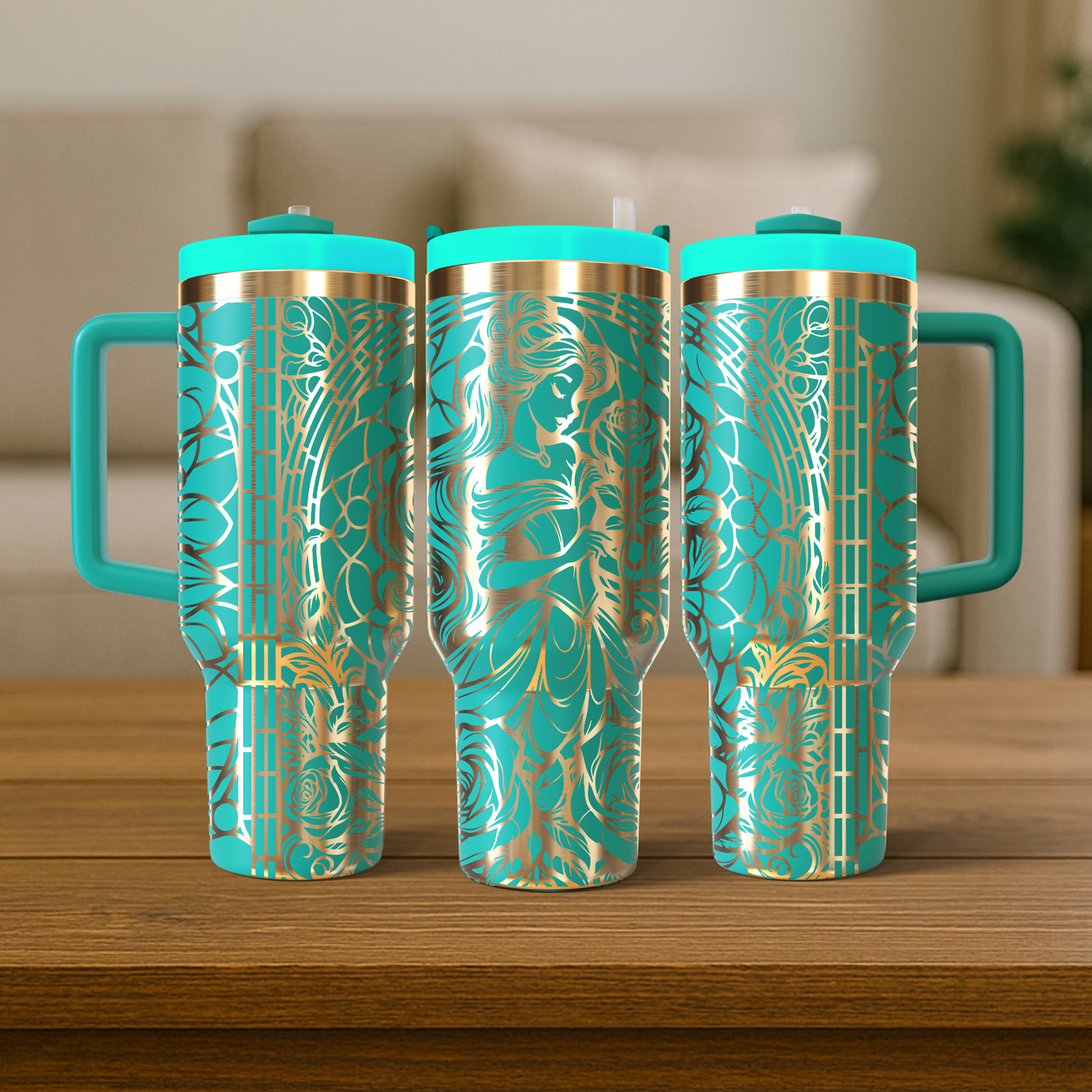 40 oz Aqua/Gold Tumbler