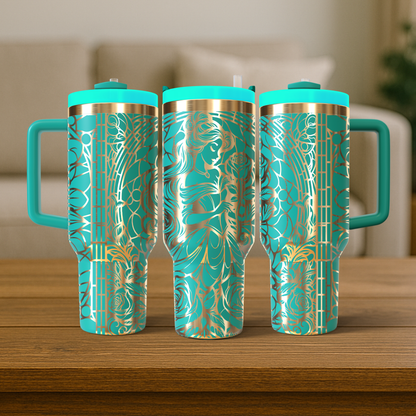 40 oz Aqua/Gold Tumbler