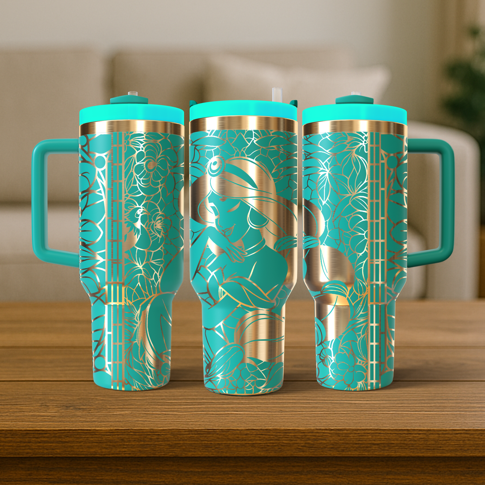 40 oz Aqua/Gold Tumbler