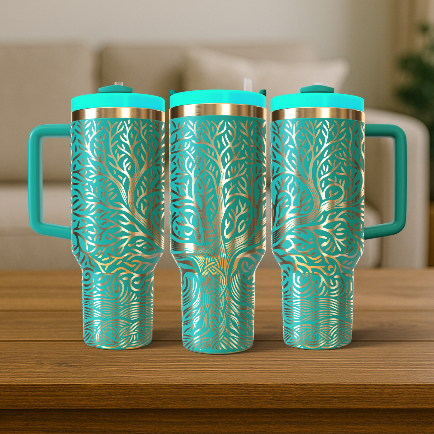 40 oz Aqua/Gold Tumbler