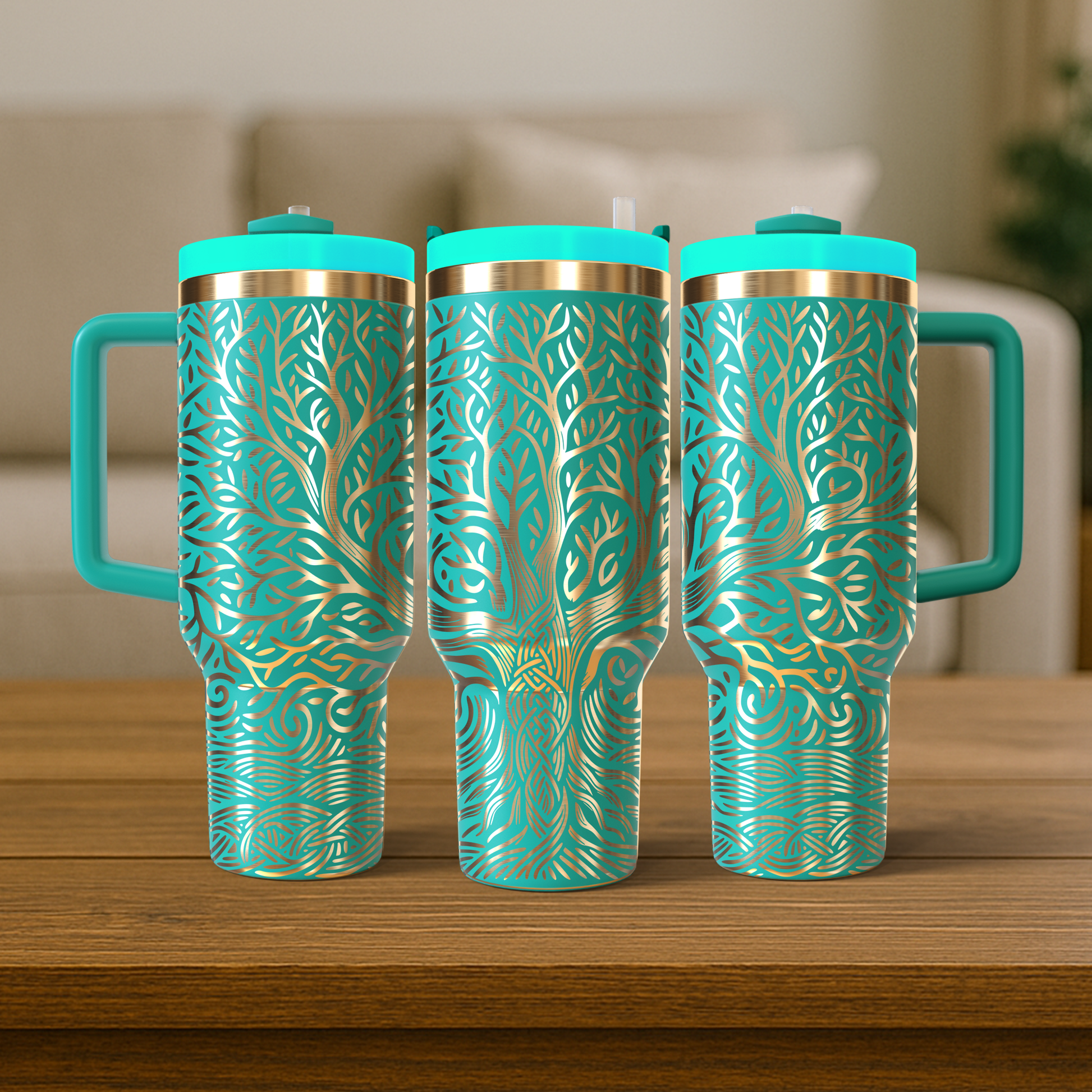 40 oz Aqua/Gold Tumbler