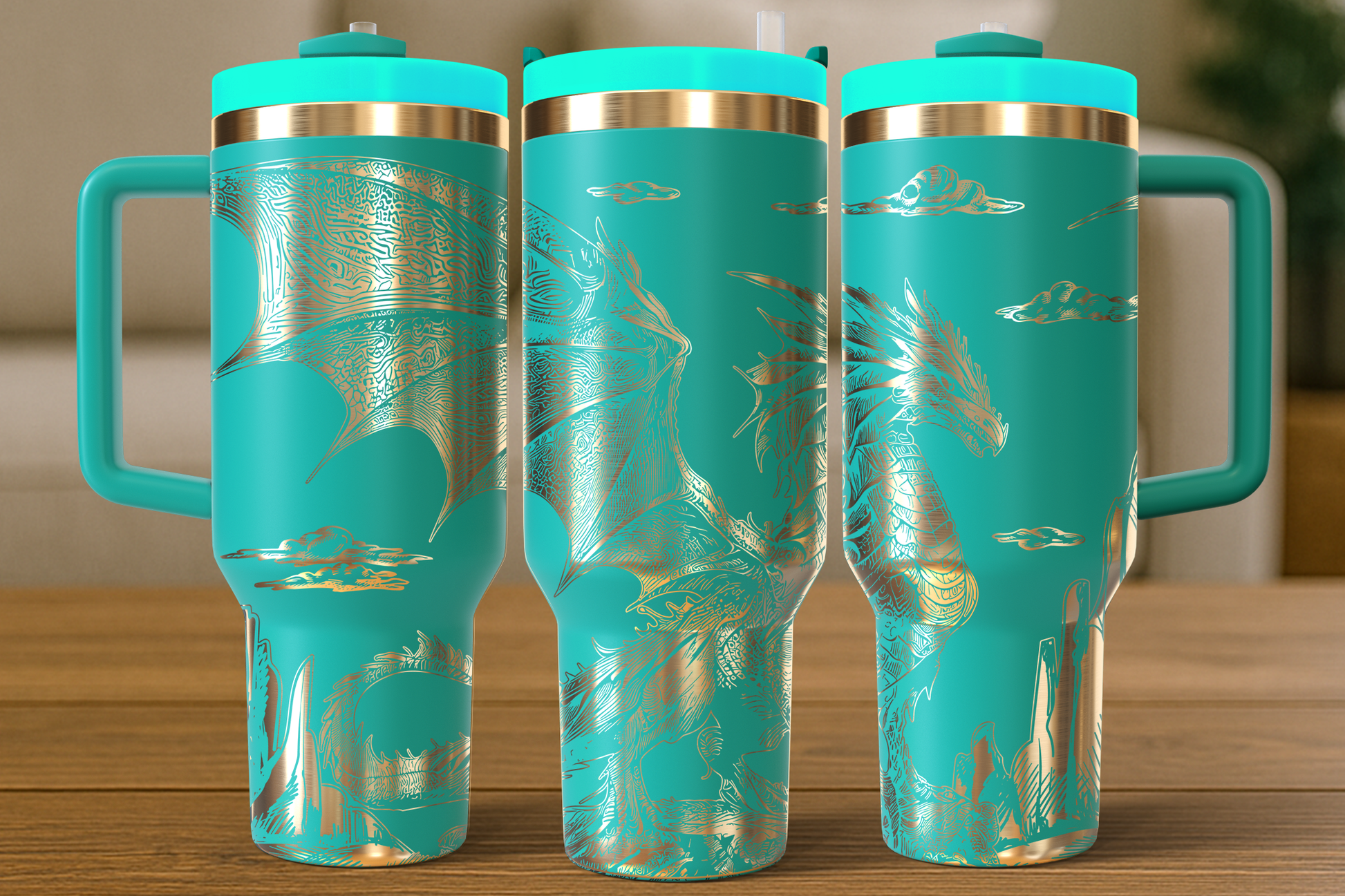 40 oz Aqua/Gold Tumbler