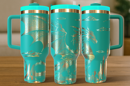 40 oz Aqua/Gold Tumbler