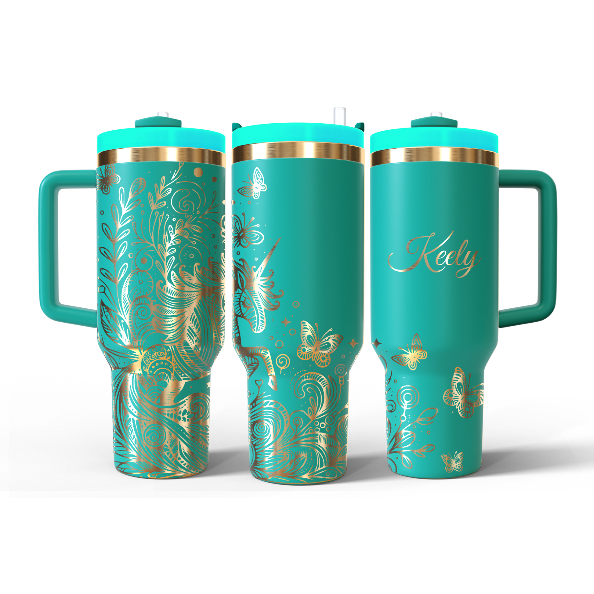 40 oz Aqua/Gold Tumbler