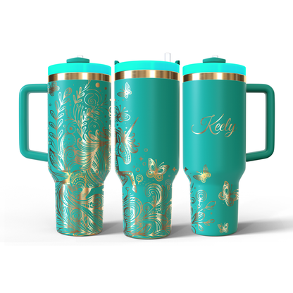 40 oz Aqua/Gold Tumbler