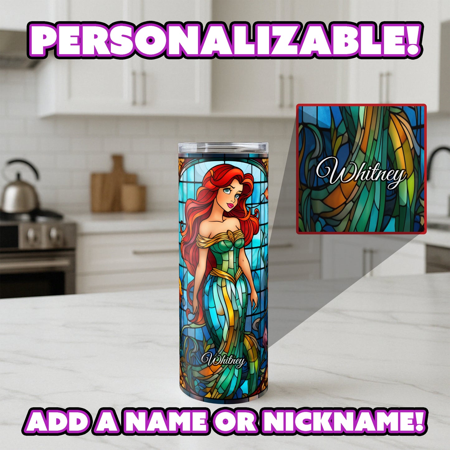 Little Mermaid Tumbler - Stained Glass Portrait Edition