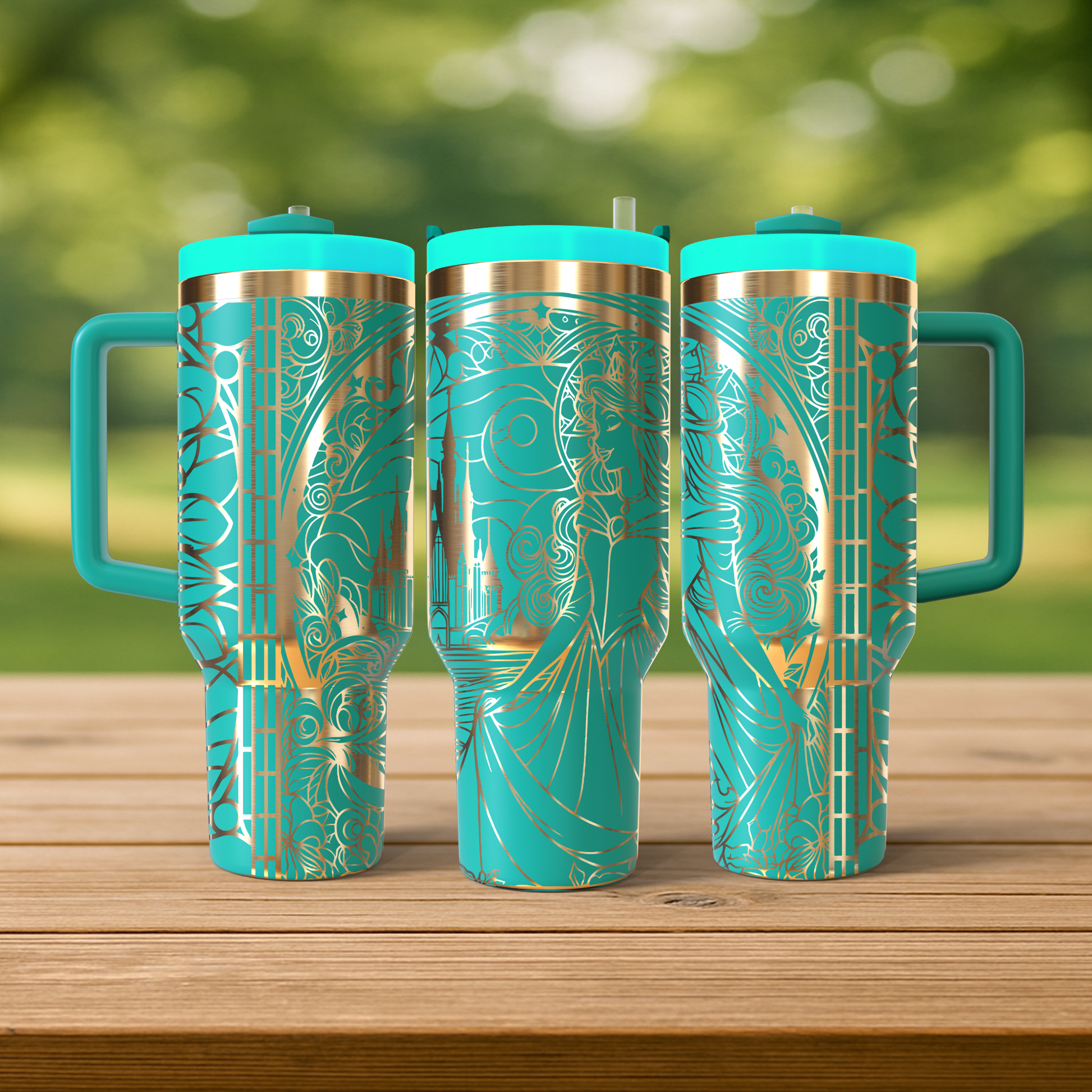 40 oz Aqua/Gold Tumbler
