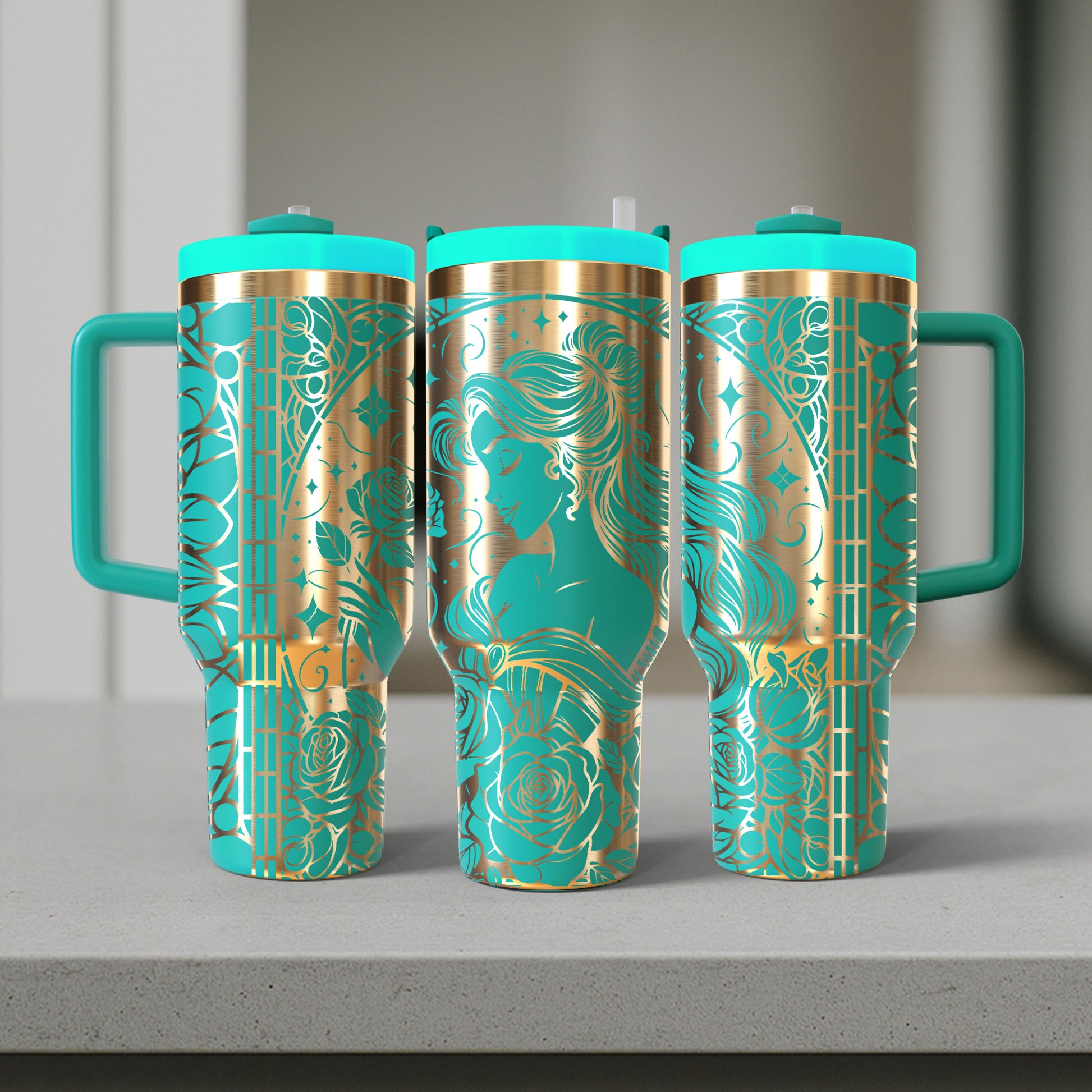 40 oz Aqua/Gold Tumbler