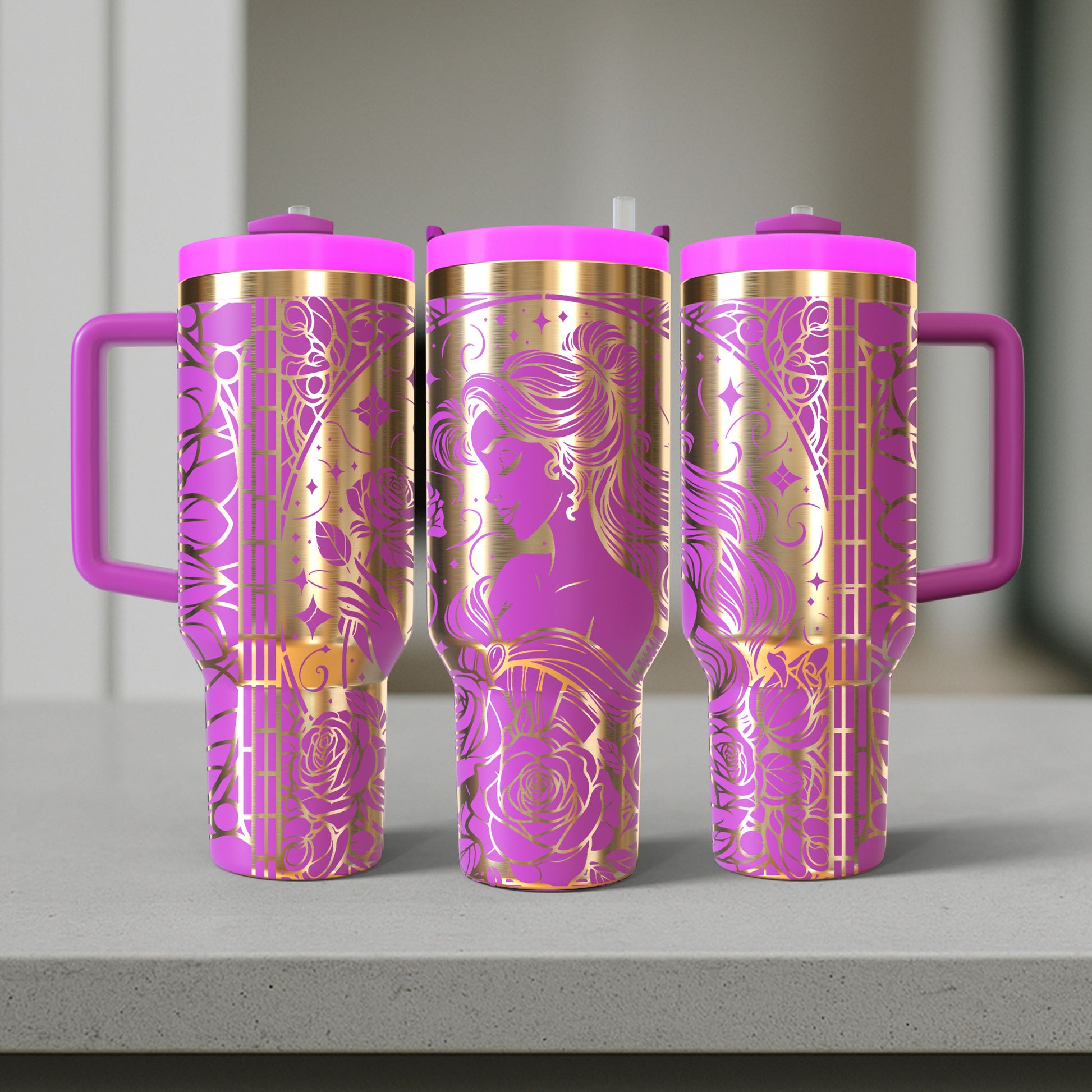 40 oz Hot Pink/Gold Tumbler