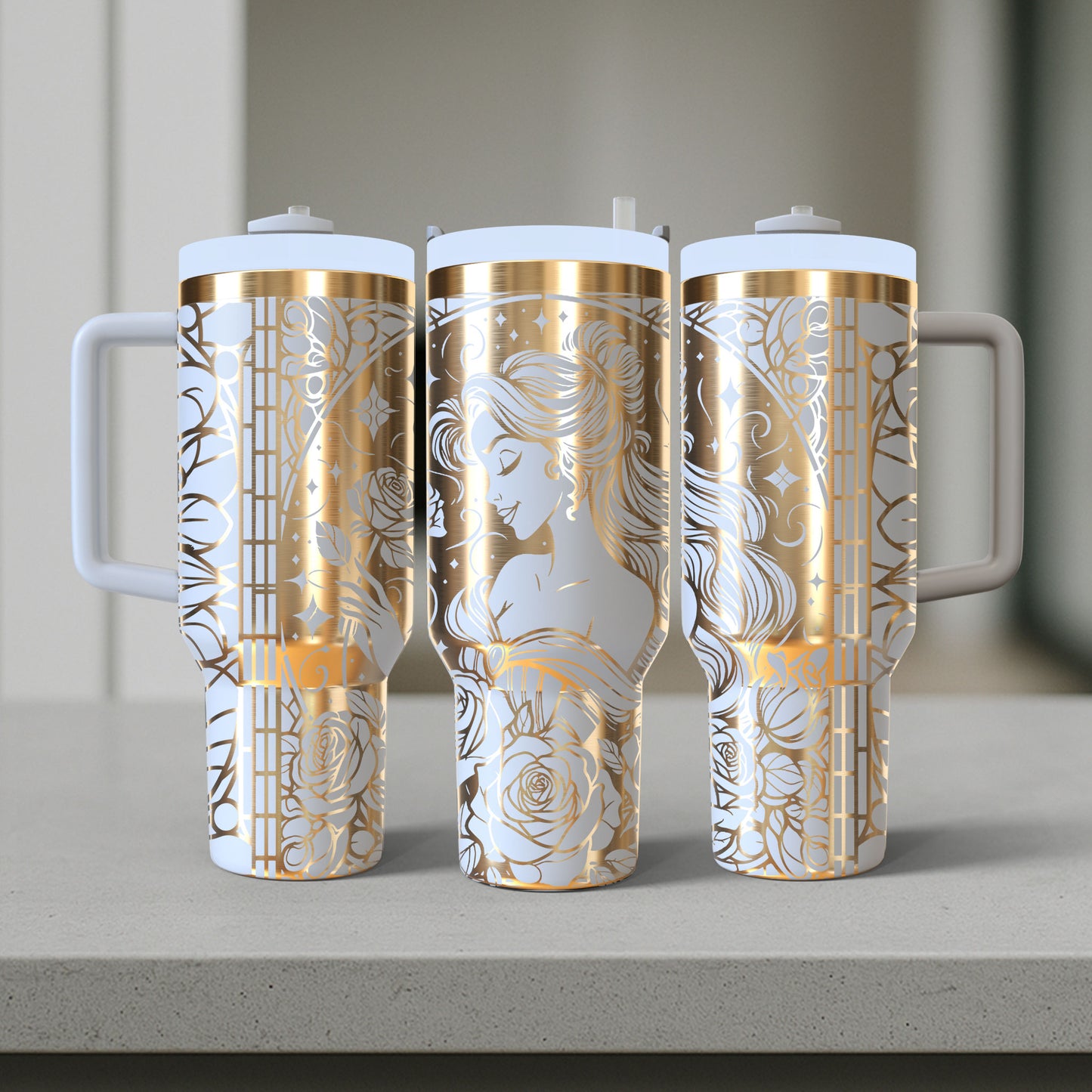 40 oz White/Gold Tumbler