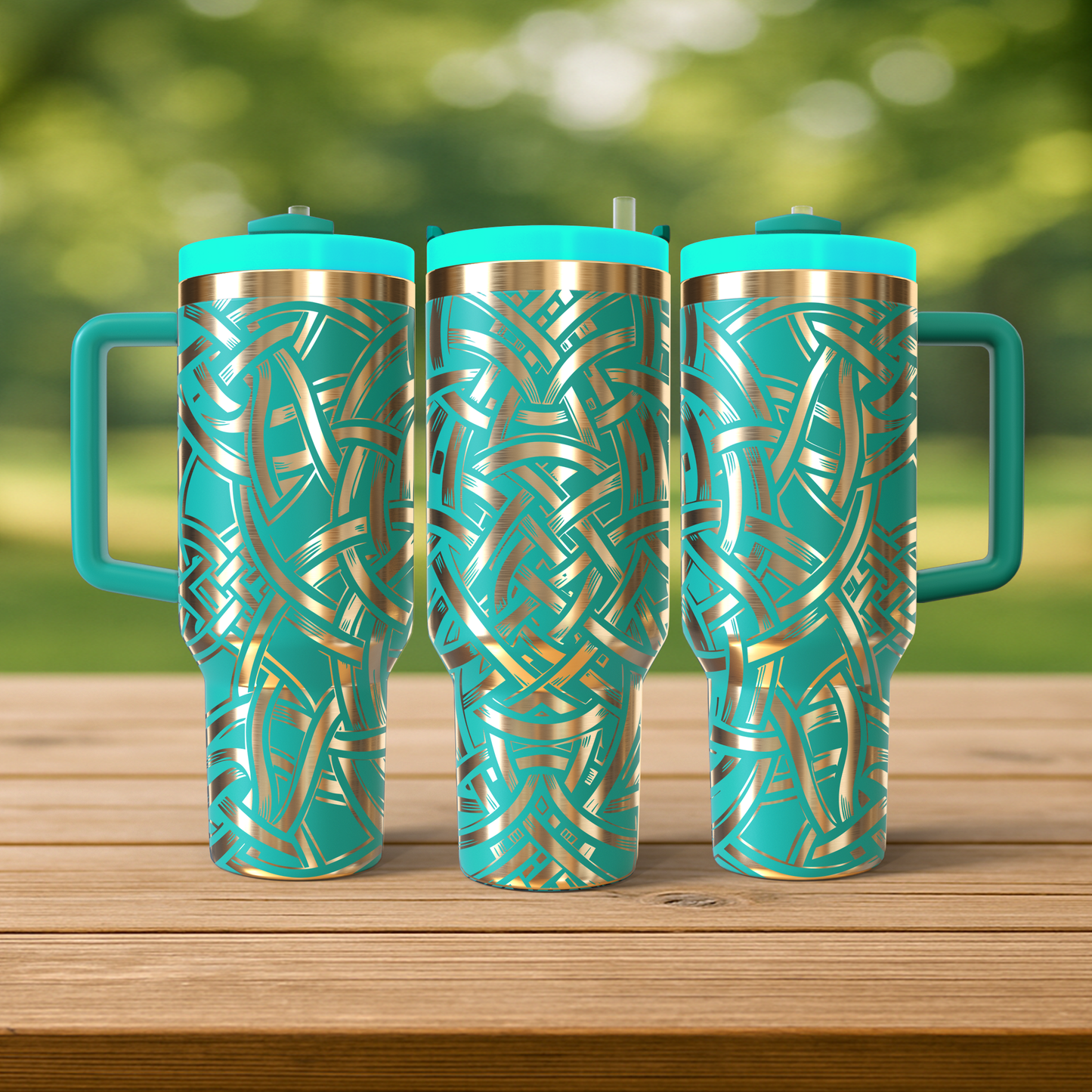 40 oz Aqua/Gold Tumbler