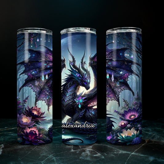 Personalizable Lacy Gemstone Dragon Stainless Steel Tumbler with Straw |  Bookish Drinkware