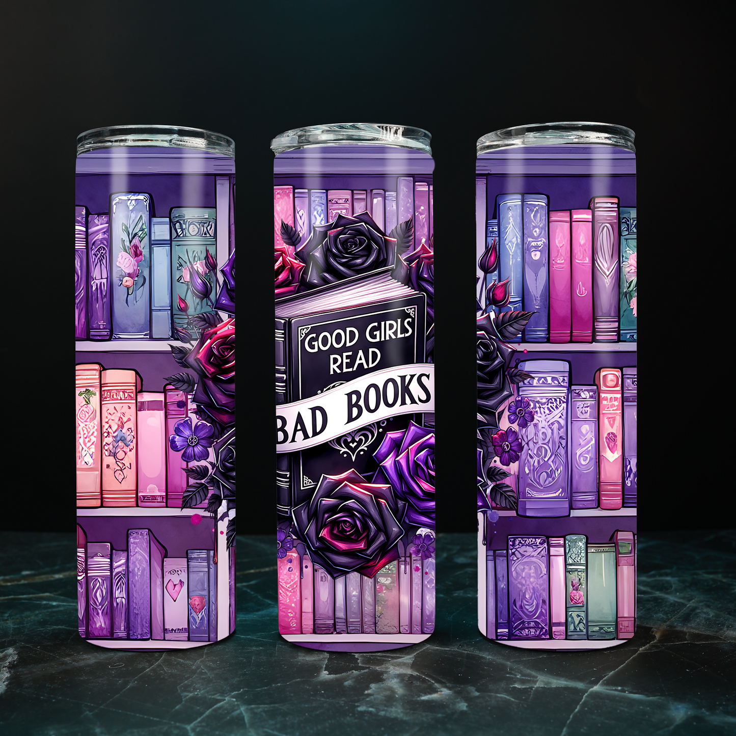 Personalized Good Girls Read Bad Books Tumbler – 20 oz Skinny Insulated Stainless Steel | Book Lover Gift | Bookish Merch | Dark Romance Cup