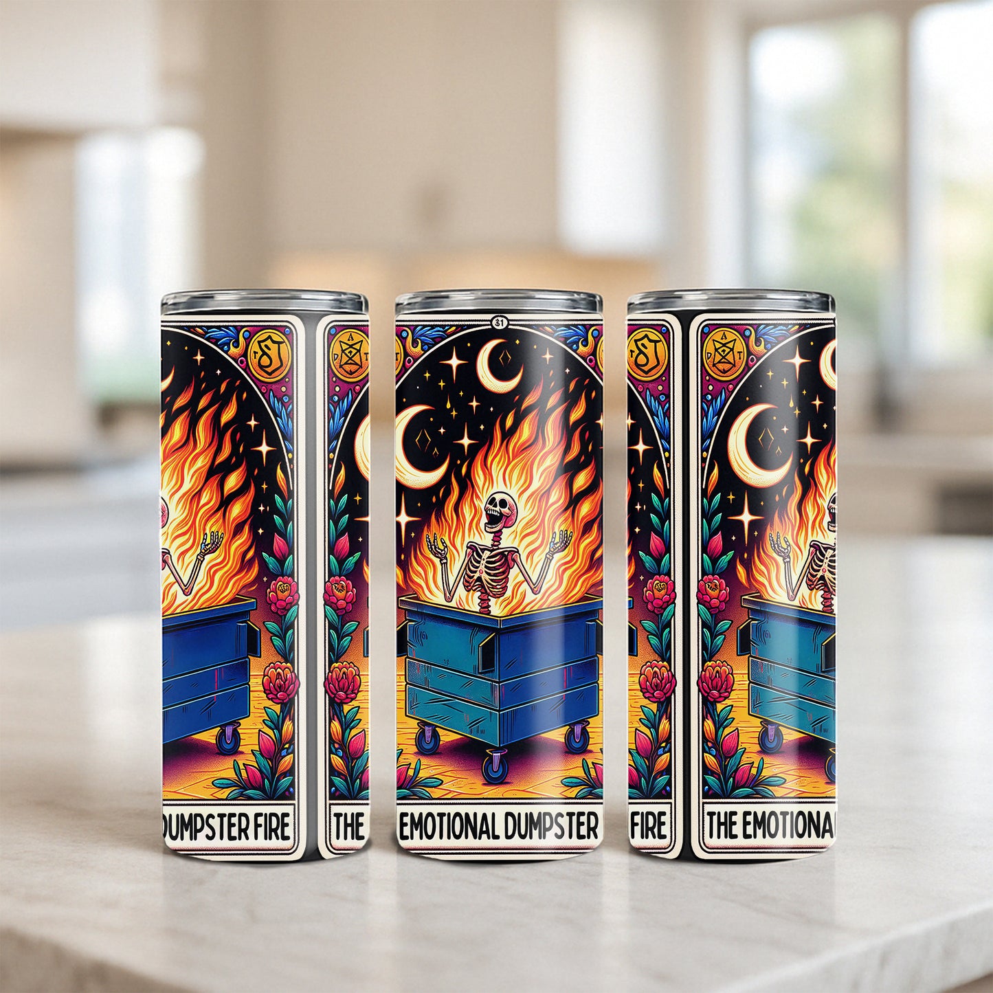 The Emotional Dumpster Fire - Sarcastic Tarot Card Tumbler