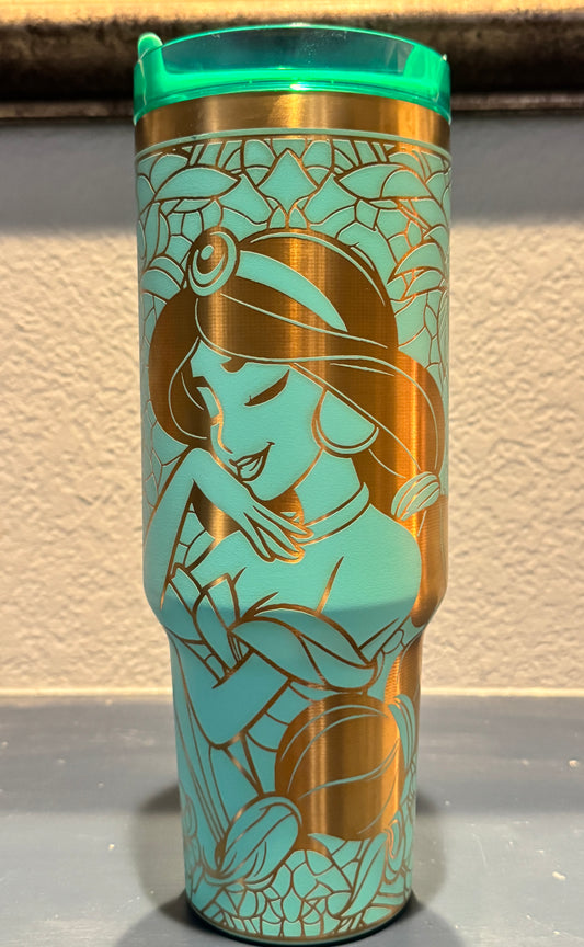 Jasmine-Inspired 40oz Tumbler – Aqua Gold Edition