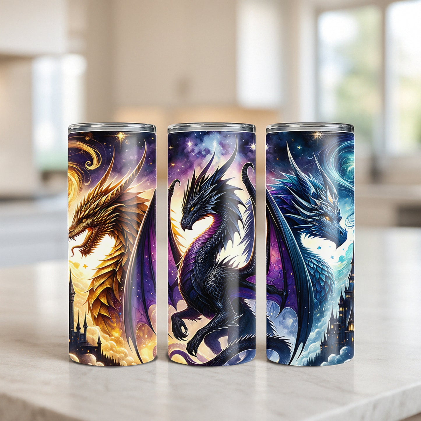 Gold Nebula Black Dragon Trio Tumbler