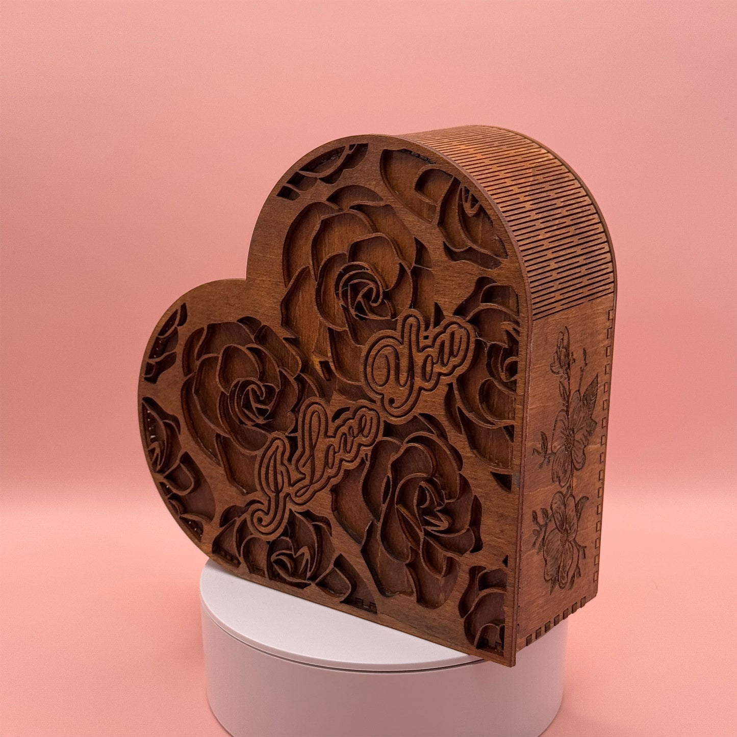 Handcrafted Heart-Shaped Keepsake Box – Floral Design | Wooden Memory Stash Box | Desk  or Shelf Decor for Office | Anniversary Gift