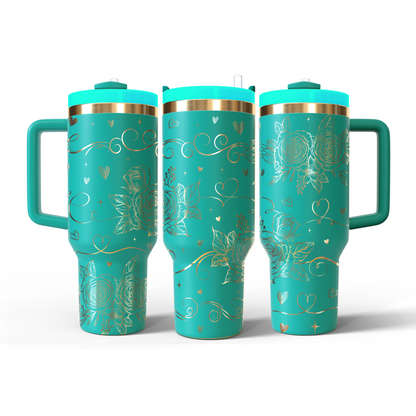 40 oz Aqua/Gold Tumbler