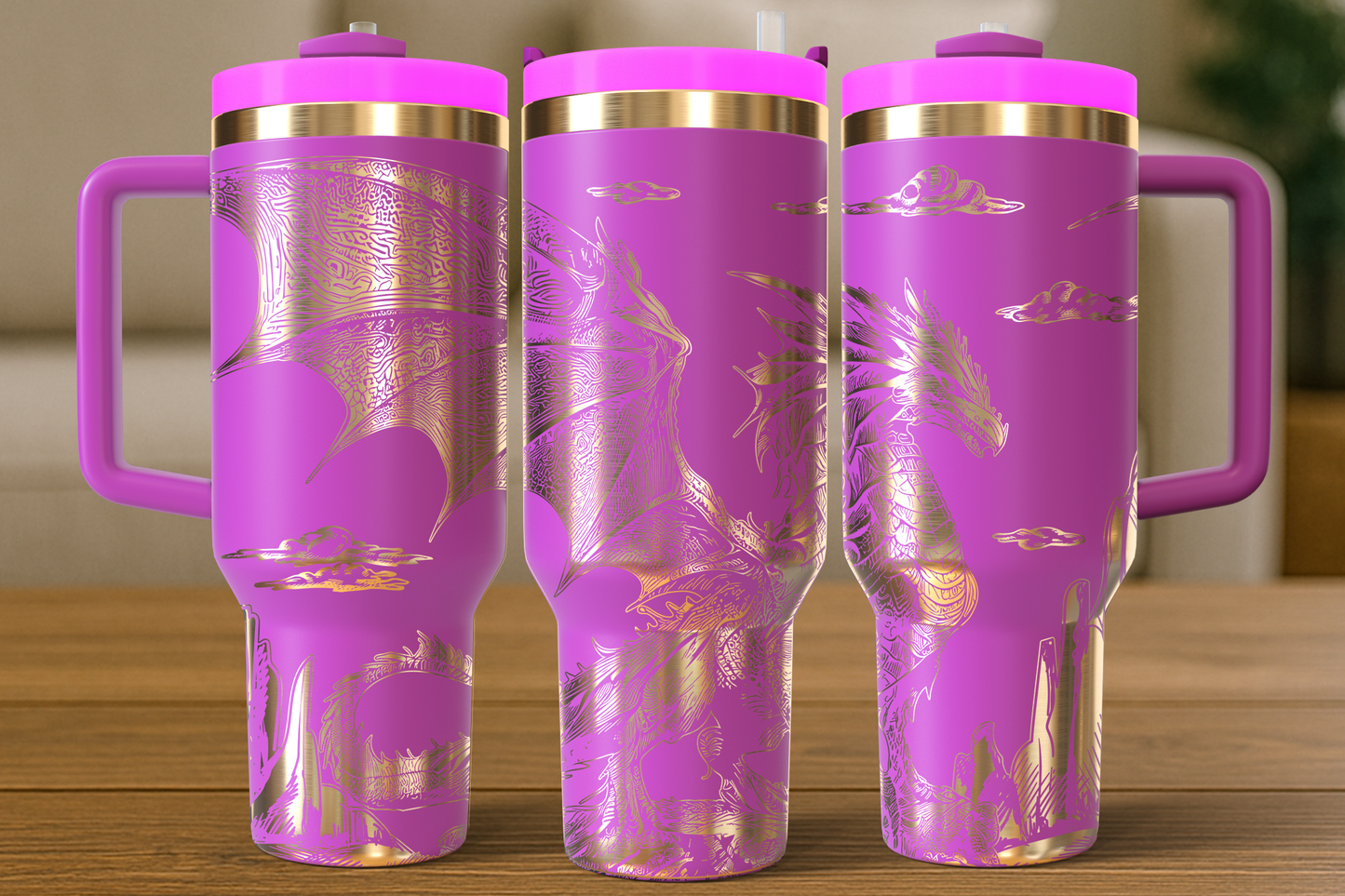 40 oz Hot Pink/Gold Tumbler