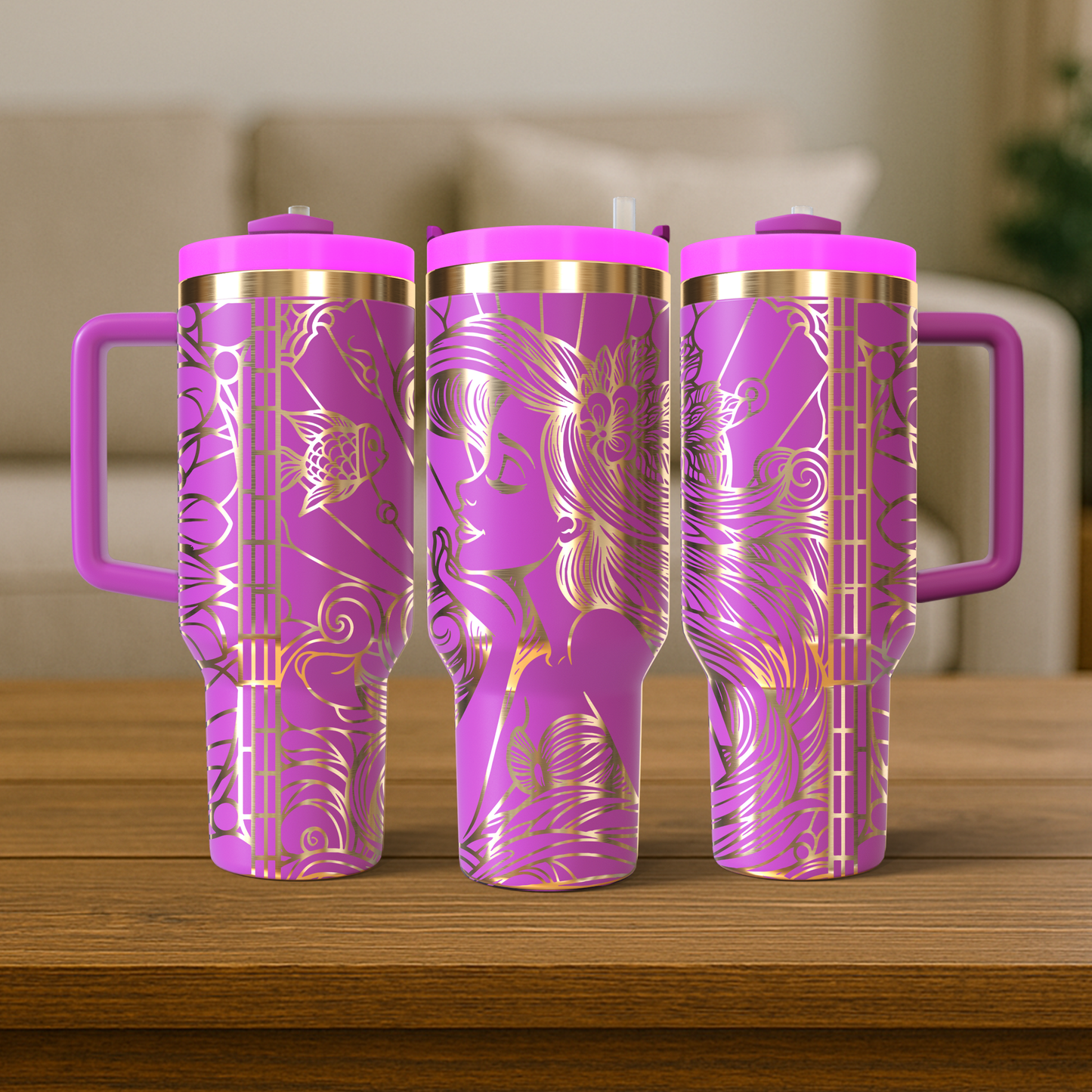 40 oz Hot Pink/Gold Tumbler