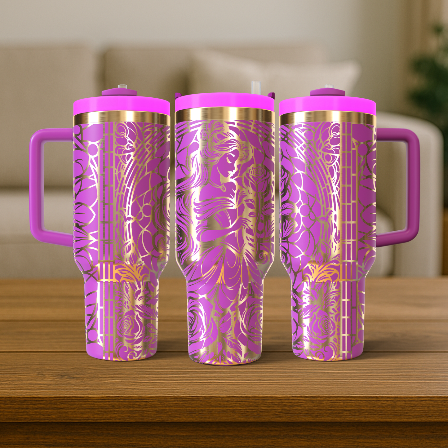40 oz Hot Pink/Gold Tumbler