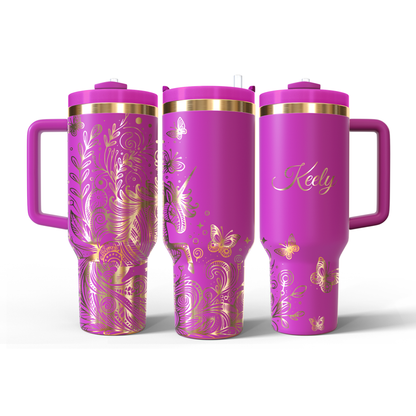40 oz Hot Pink/Gold Tumbler