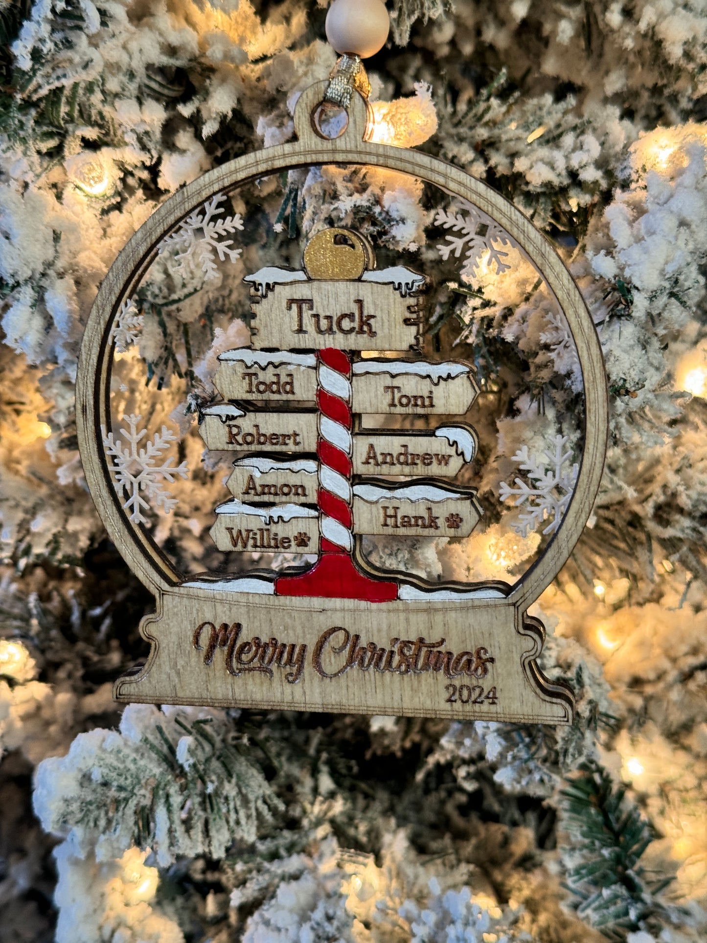 North Pole Family Sign Ornament – Hand-Painted Keepsake