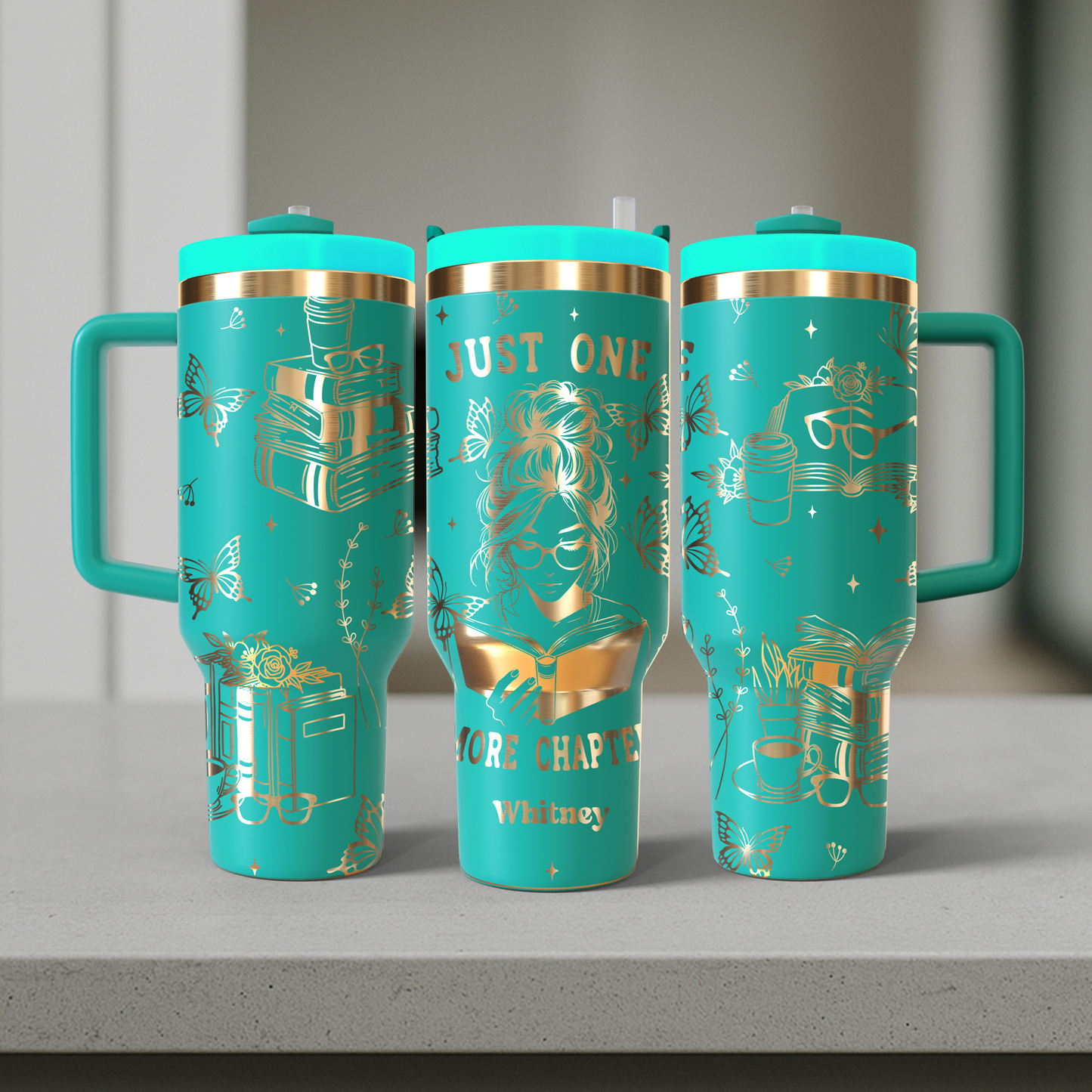40 oz Aqua/Gold Tumbler