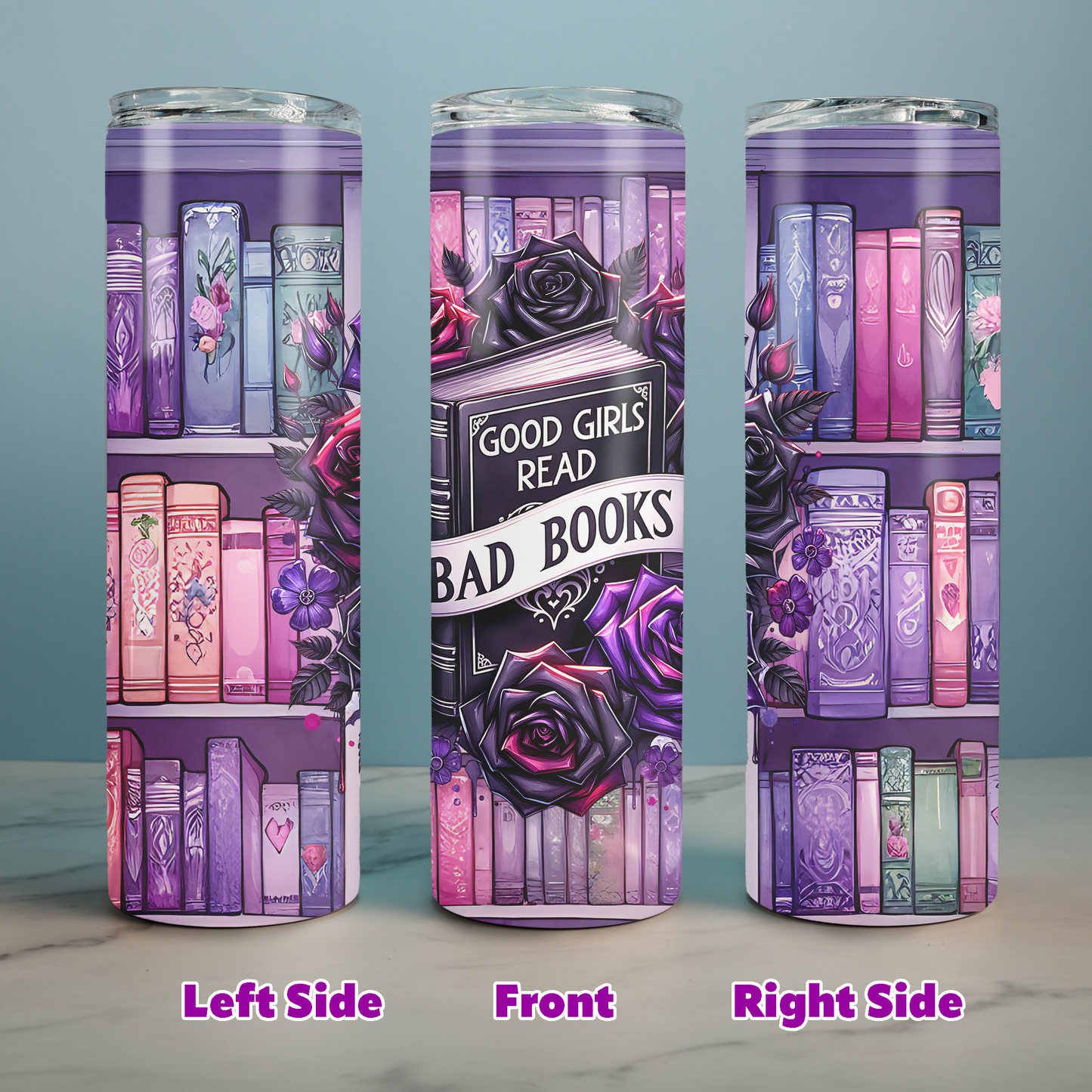 Personalized Good Girls Read Bad Books Tumbler – 20 oz Skinny Insulated Stainless Steel | Book Lover Gift | Bookish Merch | Dark Romance Cup