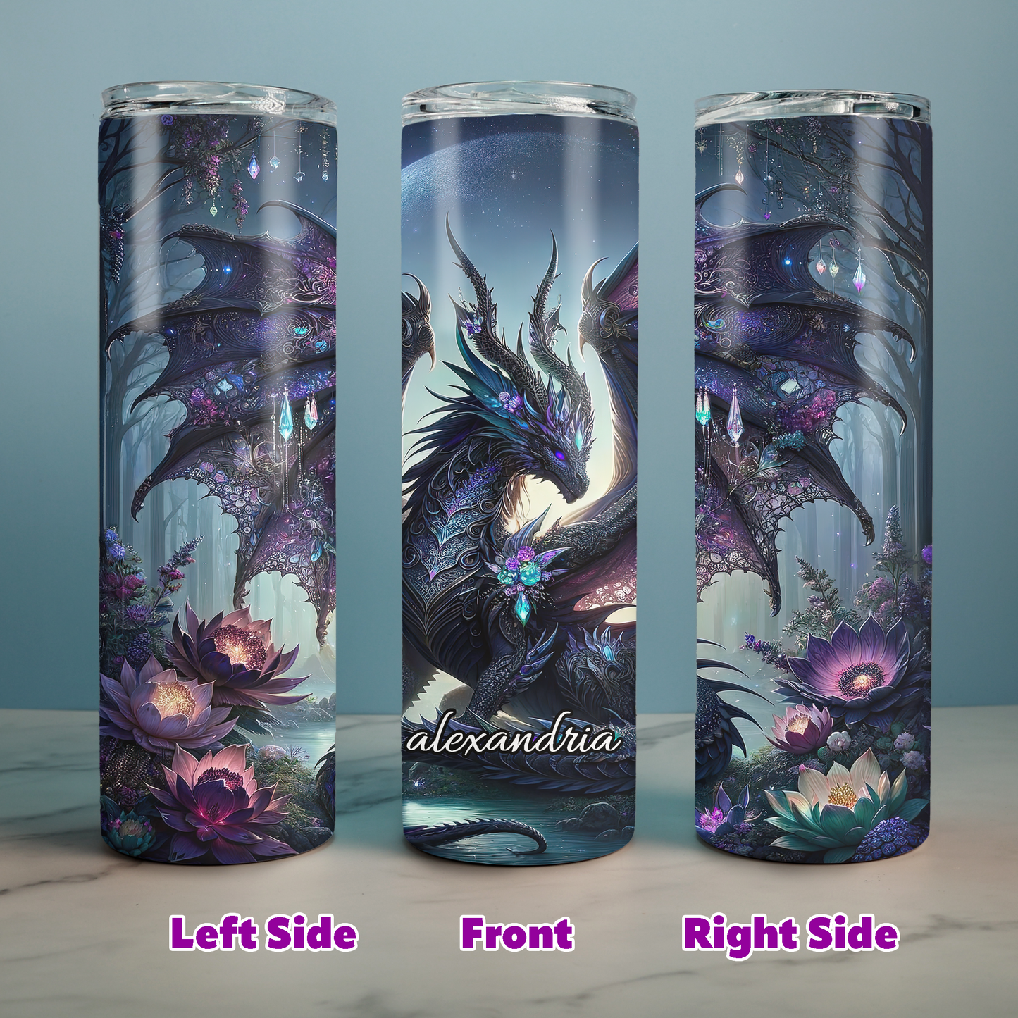 Personalizable Lacy Gemstone Dragon Stainless Steel Tumbler with Straw |  Bookish Drinkware