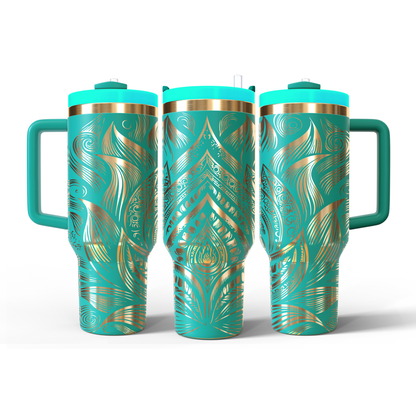 40 oz Aqua/Gold Tumbler