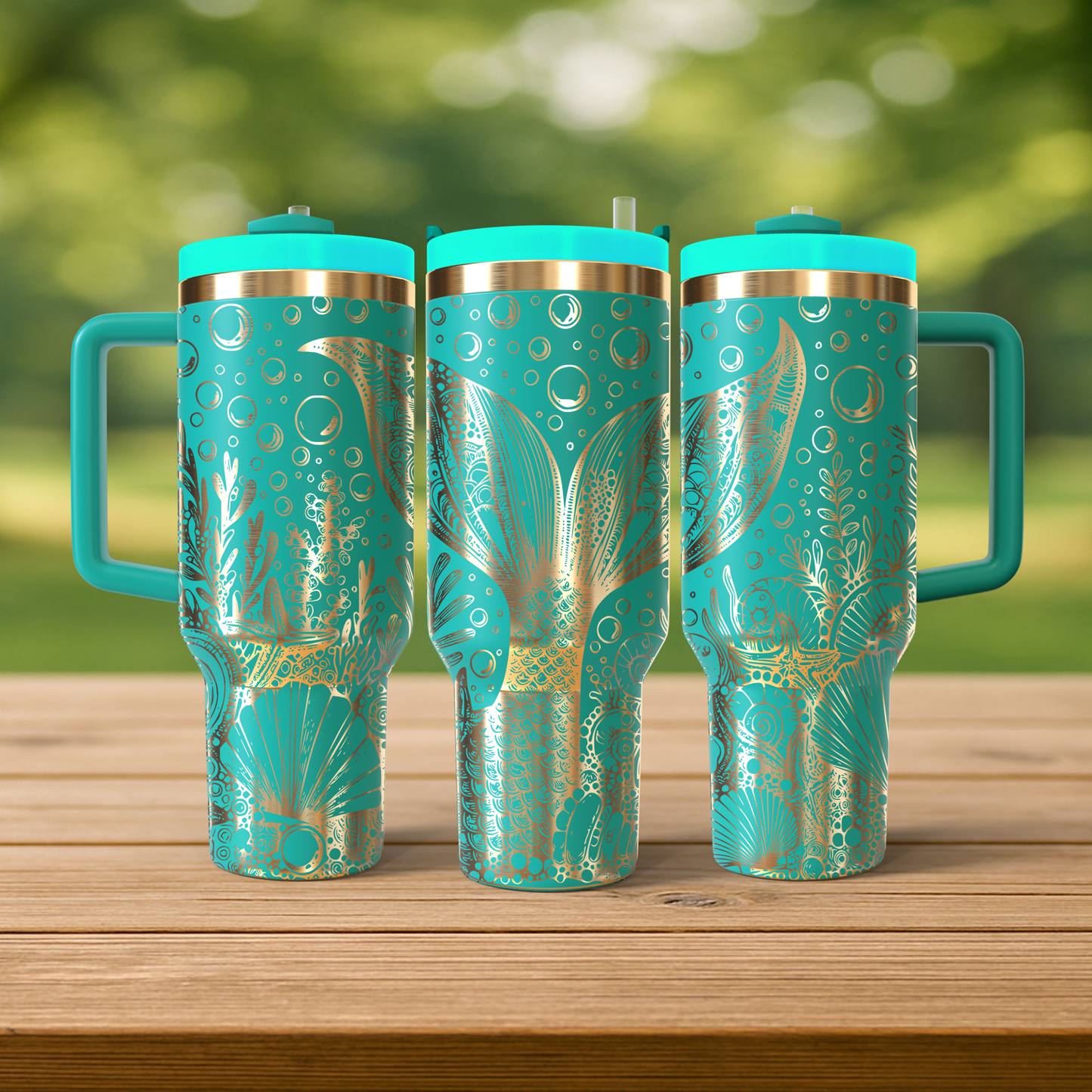 40 oz Aqua/Gold Tumbler