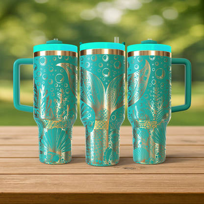 40 oz Aqua/Gold Tumbler