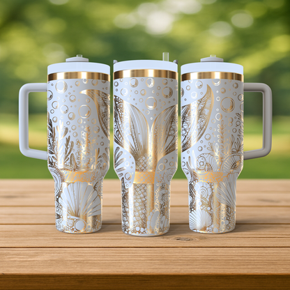 40 oz White/Gold Tumbler