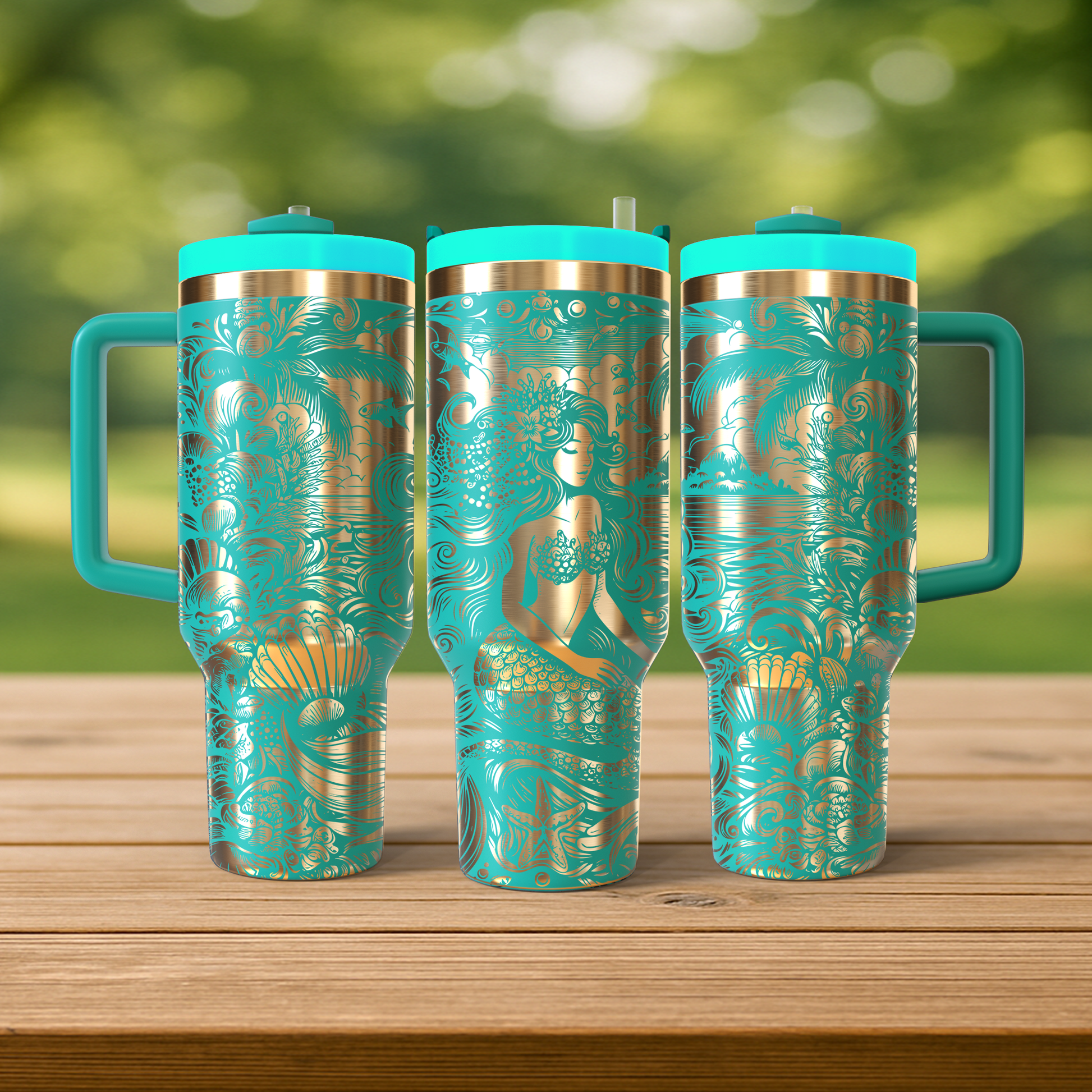 40 oz Aqua/Gold Tumbler
