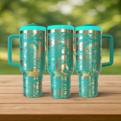 40 oz Aqua/Gold Tumbler