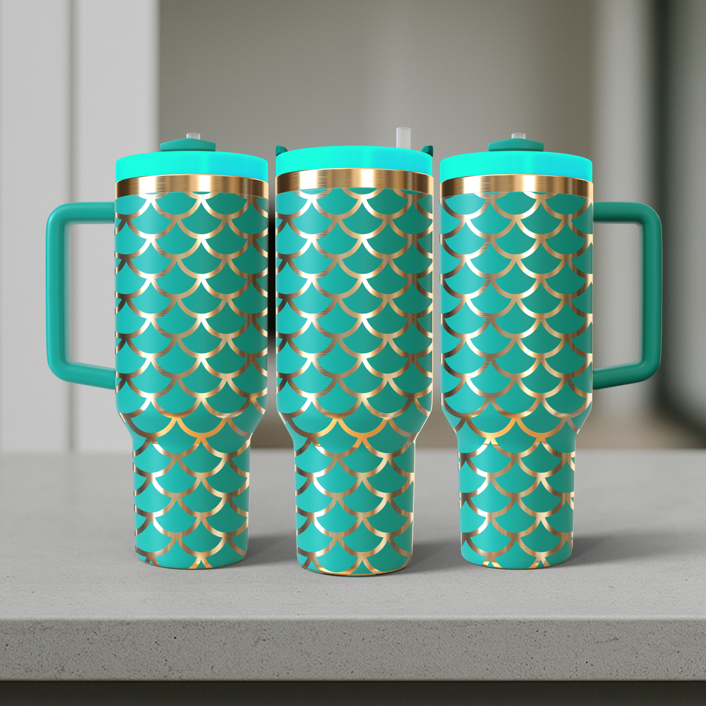 40 oz Aqua/Gold Tumbler