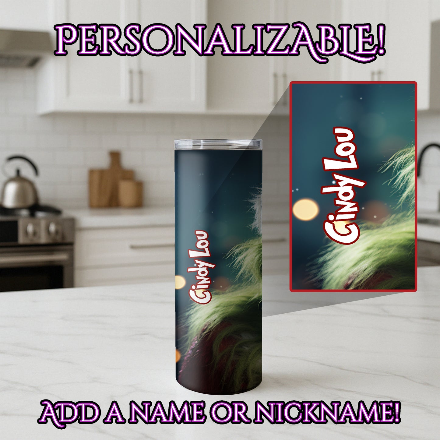Grinch Christmas Personalized Skinny Tumbler