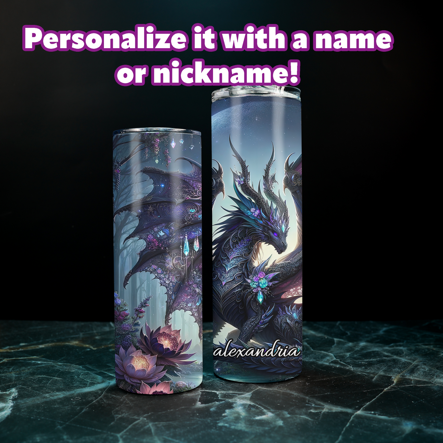 Personalizable Lacy Gemstone Dragon Stainless Steel Tumbler with Straw |  Bookish Drinkware